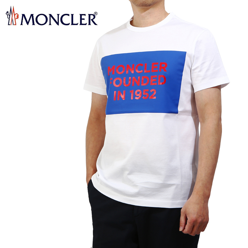 送料無料 146 MONCLER モンクレール 8C74610 8390Y ホワイト ロゴ クルーネック 半袖 Tシャツ size M