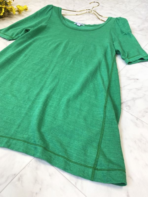 d942 PETIT BATEAU プチバトー リネン100％ 鮮やかグリーン Tシャツ 