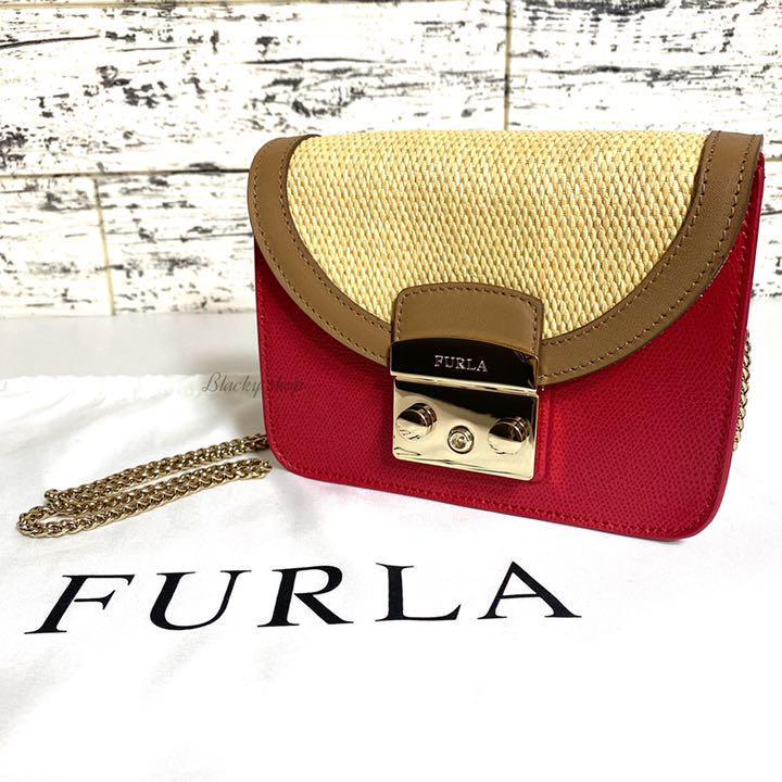 珍しい 【未使用】FURLA チェーン ショルダー バッグ メトロポリス 赤