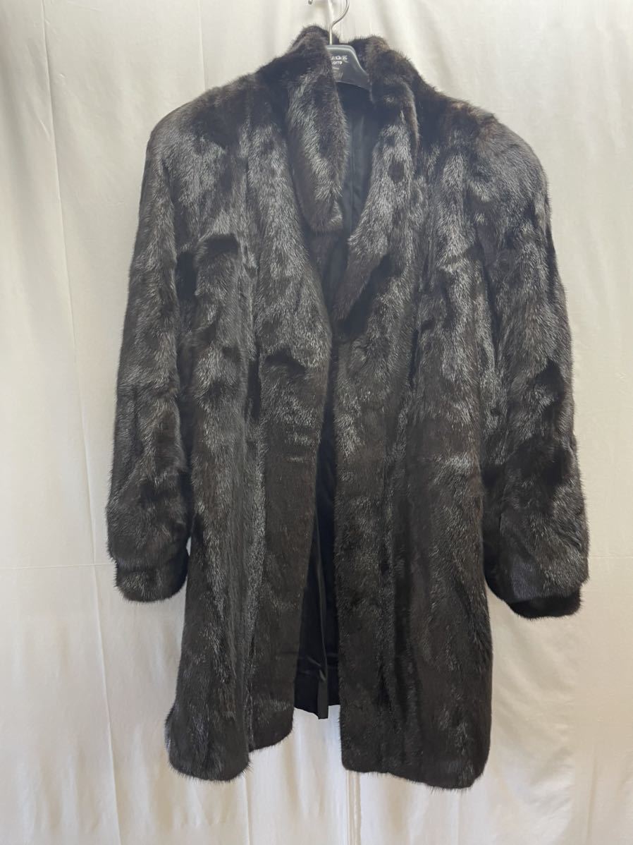 BLACKGLAMA ブラックグラマ 毛皮 ダークブラウン系 ロングコート 毛皮コート サイズ表記無し ネーム刺繍入り 39 