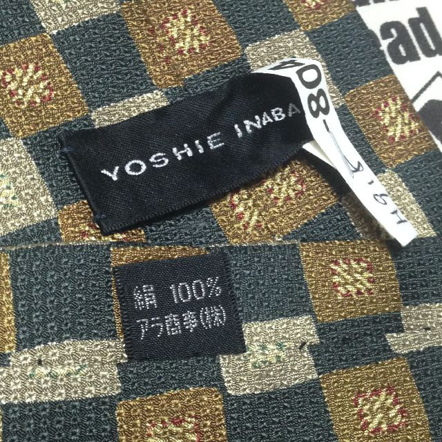 ヨシエイナバ yoshie inaba 美品 クリーニング済 微光沢 ネクタイ パターン柄 裏地ストライプ柄 ミックス O-007457 ゆうパケット_画像4