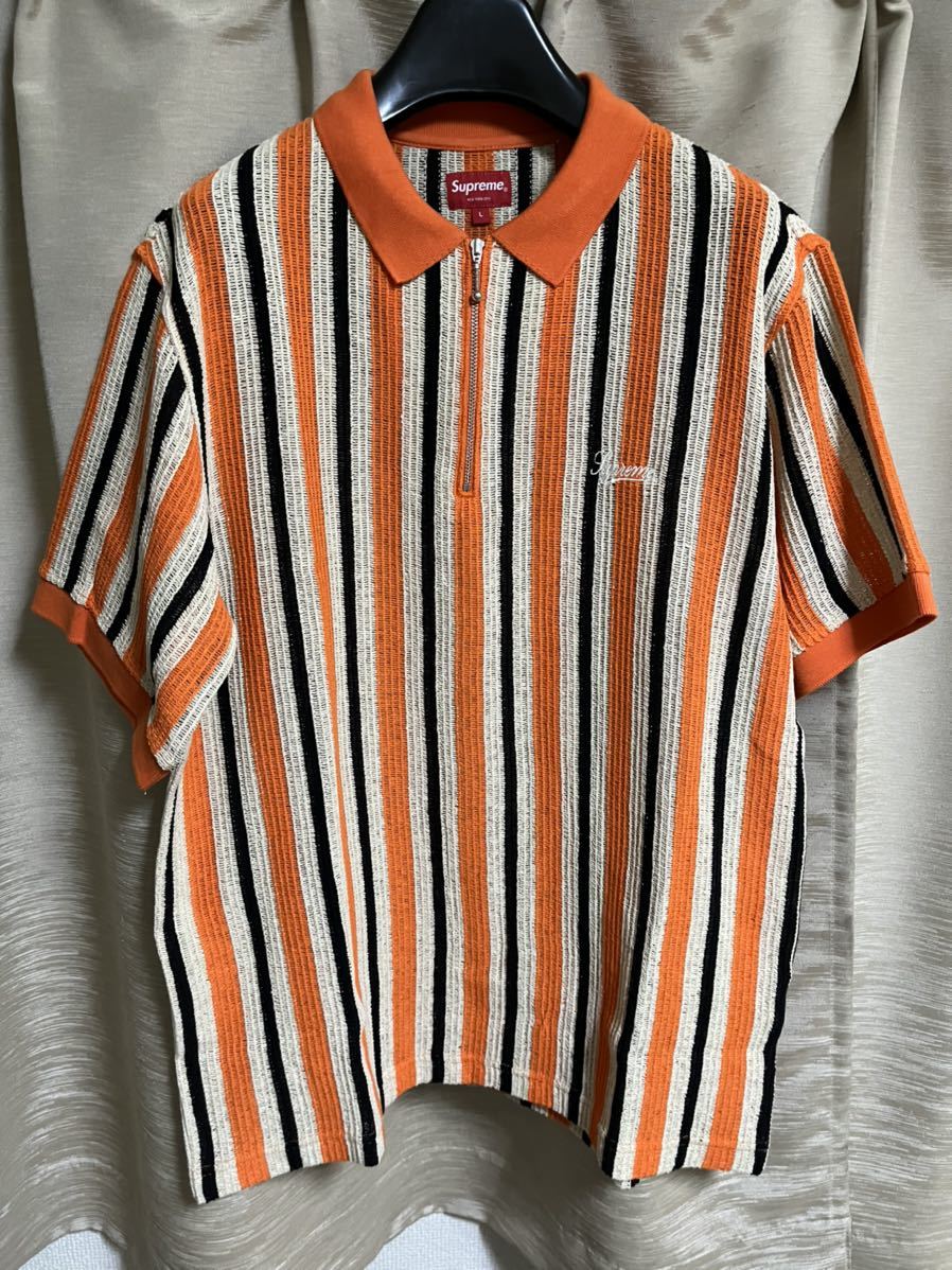 supreme 22ss open knit stripe zip polo L item details | Yahoo