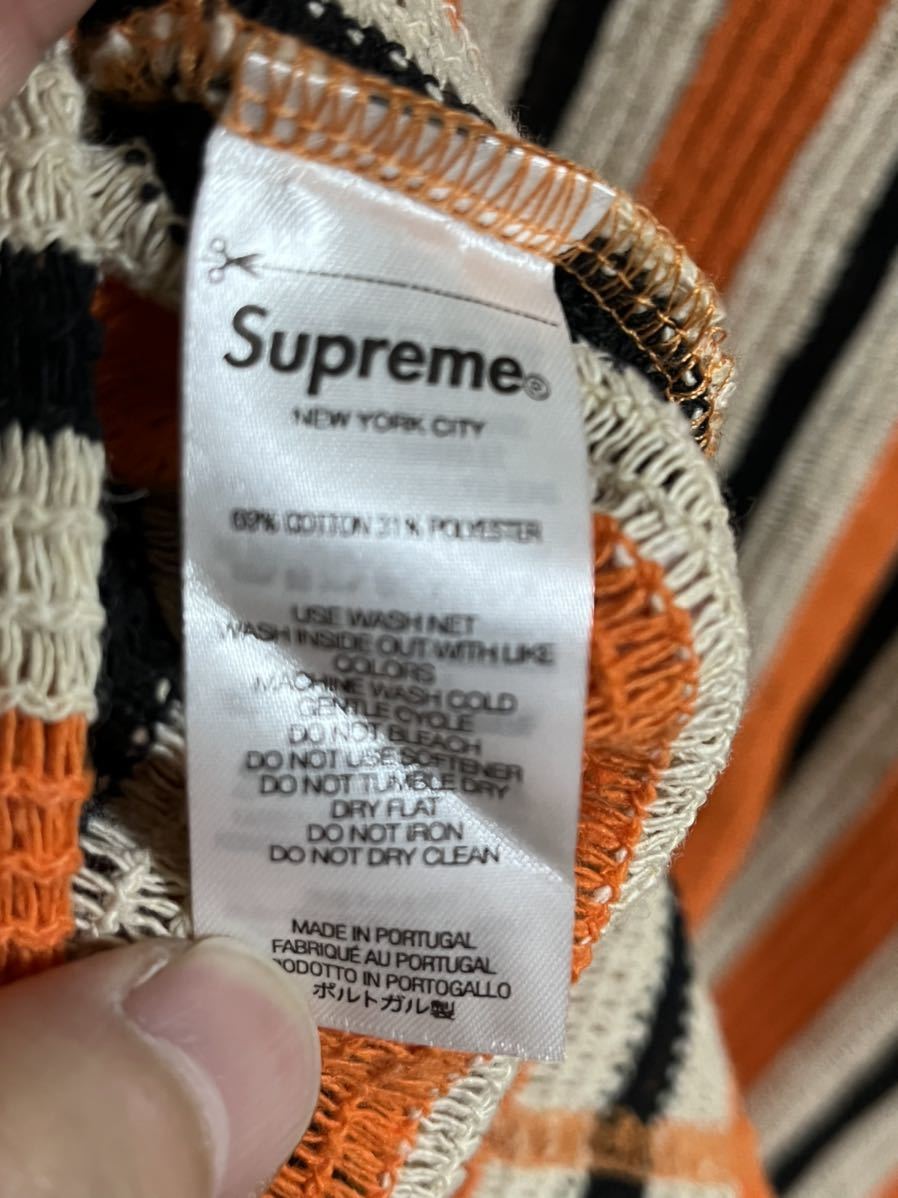 supreme ss open knit stripe zip polo L item details   Yahoo