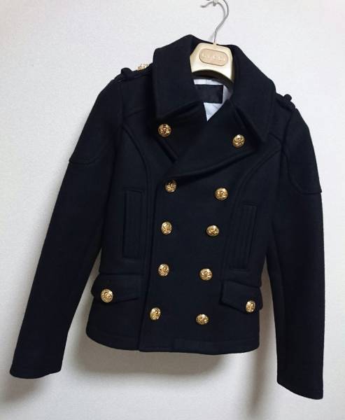 正規良 Roenロエン ダブルライダースPコート ジャケット hyde着 同型同色 最小38 黒系×スカルメタルゴールドボタン ナポレオン 男女兼用可