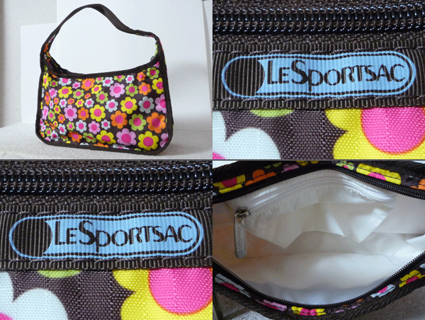 良品　レスポートサック　LESPORTSAC　ナイロン　マルチカラー花柄　ダークブラウン　ハンドバッグ　レディース_画像2