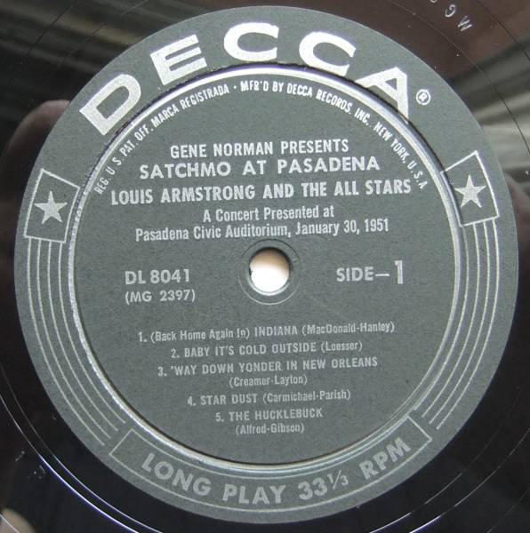 ◆ LOUIS ARMSTRONG / Satchmo at Pasadena ◆ Decca DL-8041 (black:dg) ◆ Vの画像3