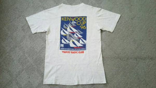 良好 96s 90s USA製 ヨット KENWOODCUP ケンウッドカップ 記念ポケットTシャツ 杢グレー S oneita / ポケT オールド_後ろ