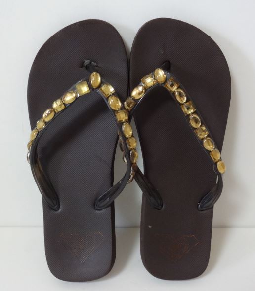 ROXY Roxy beach sandals sandals Brown rhinestone 