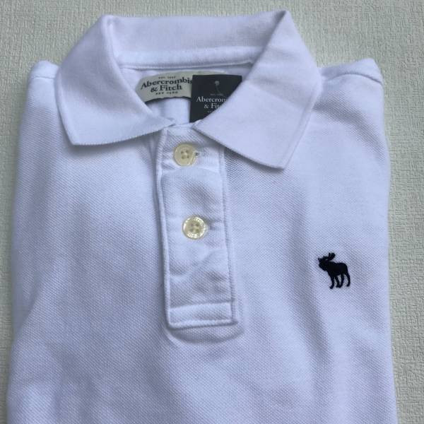  новый товар [ Abercrombie & Fitch ] стандартный товар! мужской рубашка-поло короткий рукав XL вышивка белый 