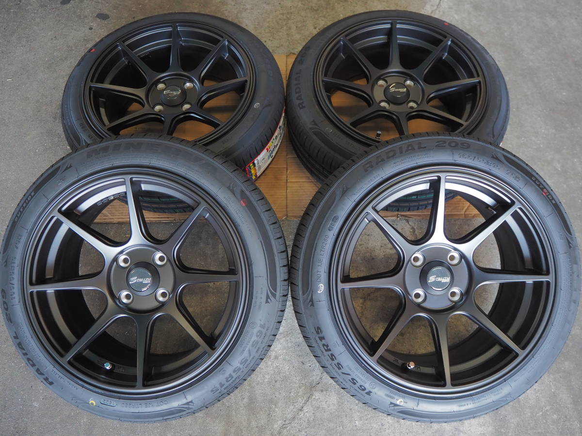 ★引っ張り★165/55R15 7J+30 4H100 新品 人気 軽量 逆ゾリ 1台分 N-BOX ALTO ワゴンR DAYS ESSE TANTO WAKE MOVE MIRA カスタム ブラック_画像1