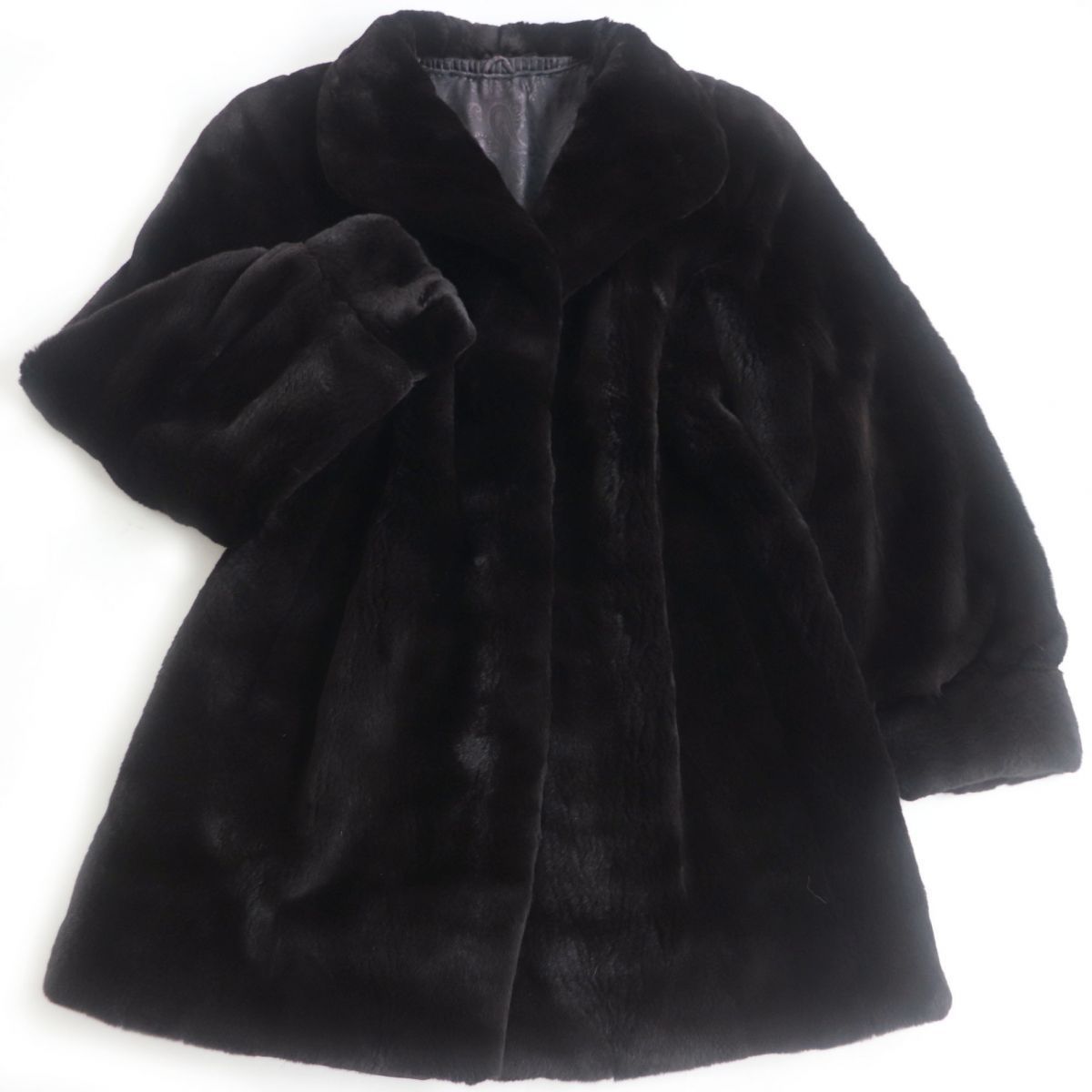 美品 高級 サガミンク 毛皮 シェアードミンク コート ブラック Ｆ-