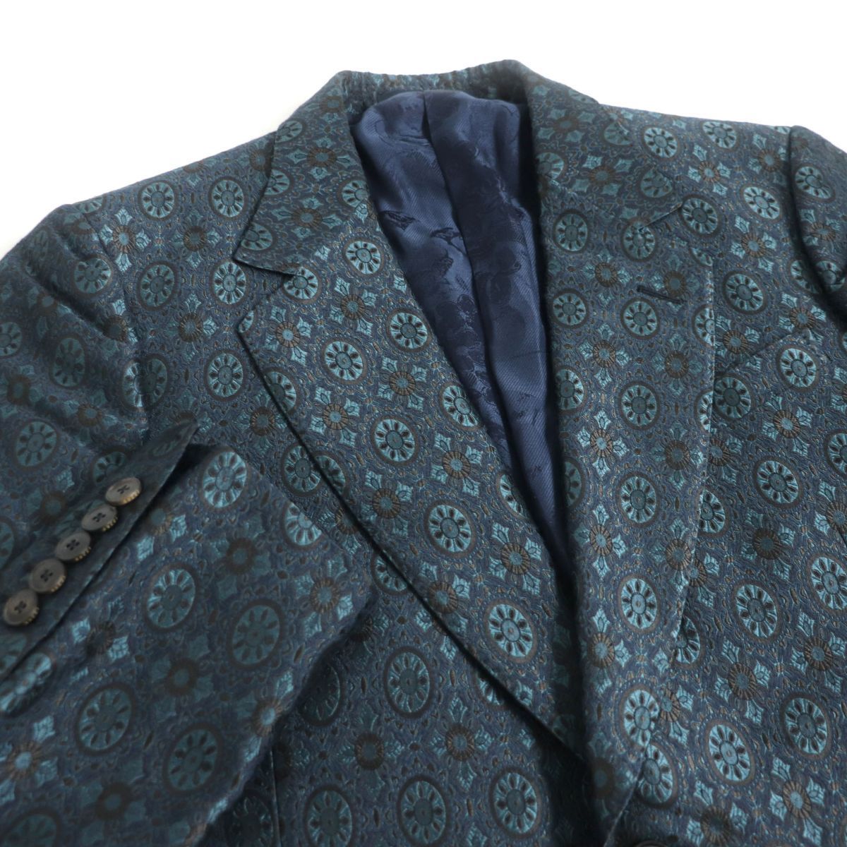 未使用品□GUCCI/グッチ 総柄/裏地フローラル 296845/296272 DANDY ウール×シルク パーティースーツ 上下セットアップ ブルー系 46R 正規_画像2