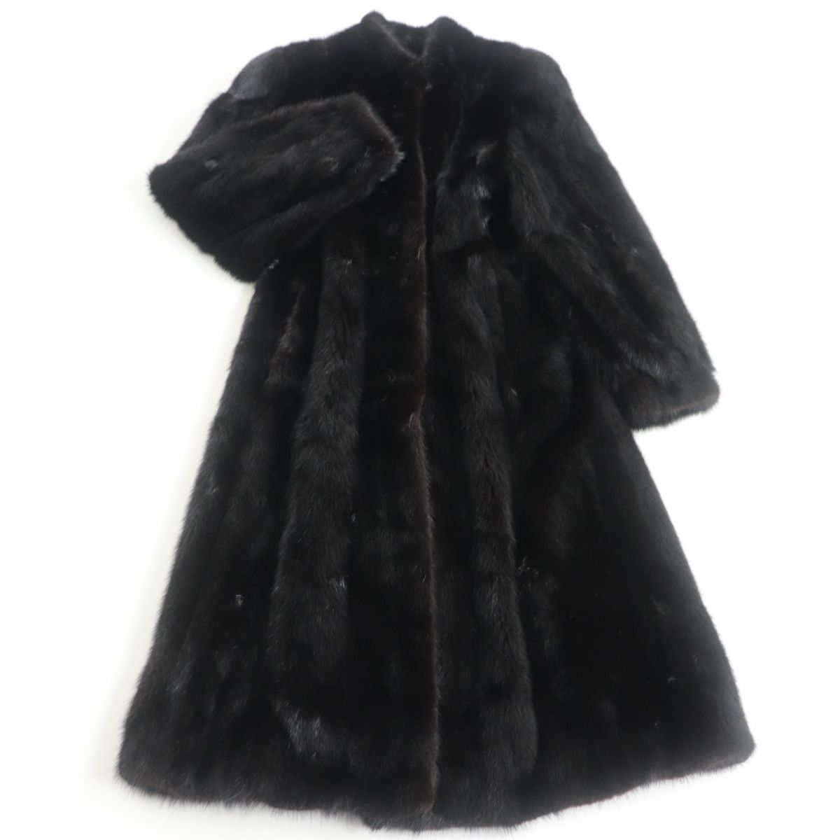 大人気の 黒 9AR 毛皮 リアルファー ミンクファー カシミヤ100％ロングコート 美品