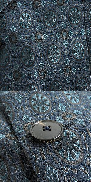 未使用品□GUCCI/グッチ 総柄/裏地フローラル 296845/296272 DANDY ウール×シルク パーティースーツ 上下セットアップ ブルー系 46R 正規_画像6