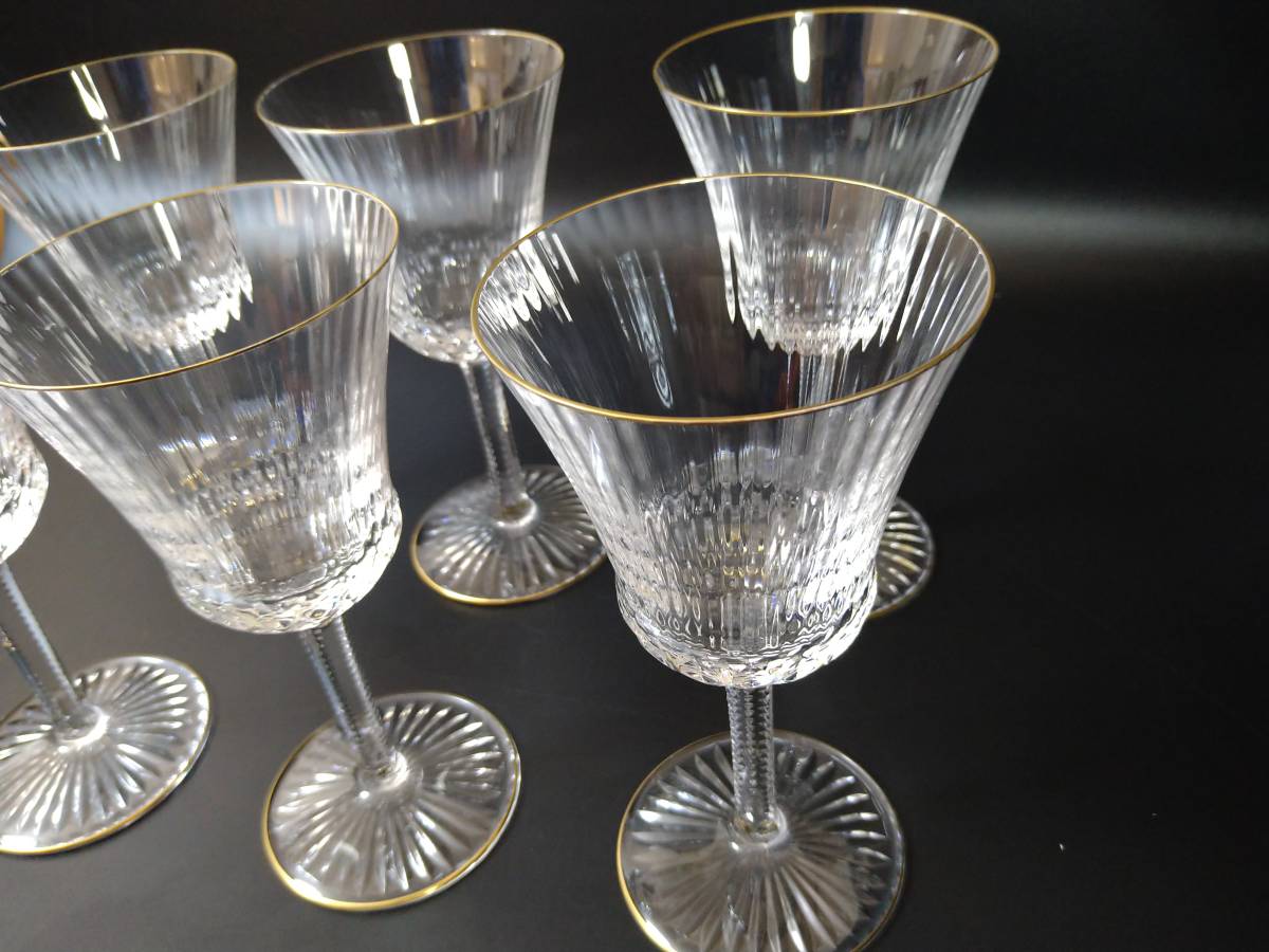 SAINT ROUIS Apollo サンルイ アポロ 金彩リム グラス 6客セット ワインなど H16cm 箱付き_画像3