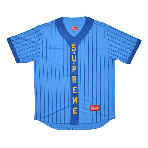 【Supreme / シュプリーム】Vertical Logo Baseball Jersey Blue / ロゴ ベースボールシャツ ブルー , 18FW《SIZE : M》