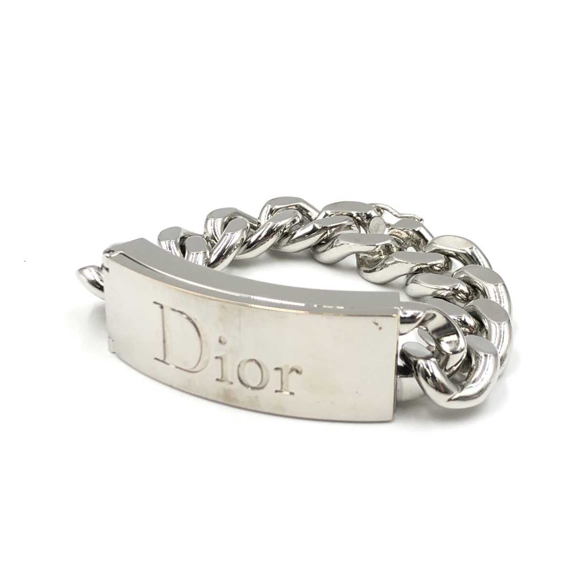 美品　Christian Dior プレートブレスレット ロゴ シルバー