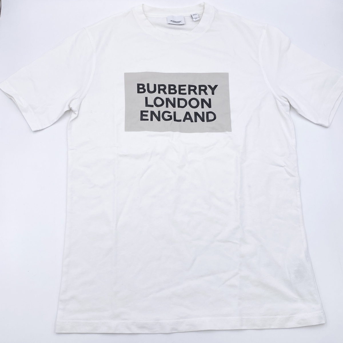 【美品】BURBERRY バーバリー Tシャツ 半袖 丸首 クルーネック レディース ホワイト×グレー XSサイズ M ファッション