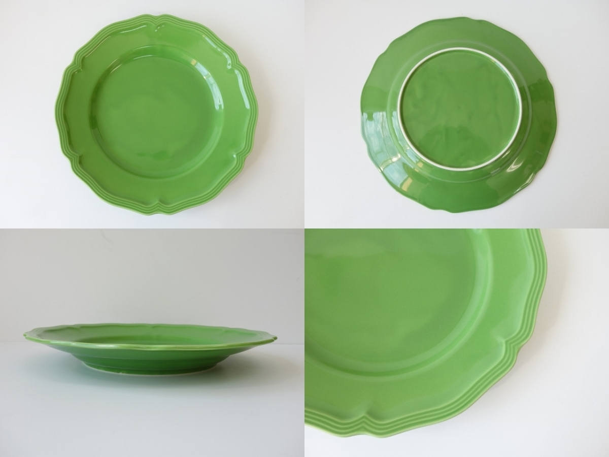 わけあり 特大 大皿 バロック 30cm プレート グリーン 緑 レンジ可 食洗機対応 美濃焼 日本製 陶器 洋食器 かわいい パーティー_画像3