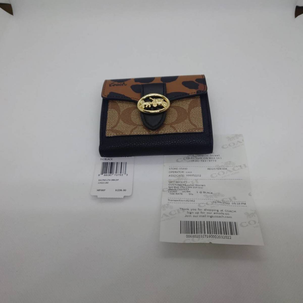 未使用　二つ折り財布アウトレット シグネチャーキャンバス ミニ財布 カーキマルチ レディース COACH 6260