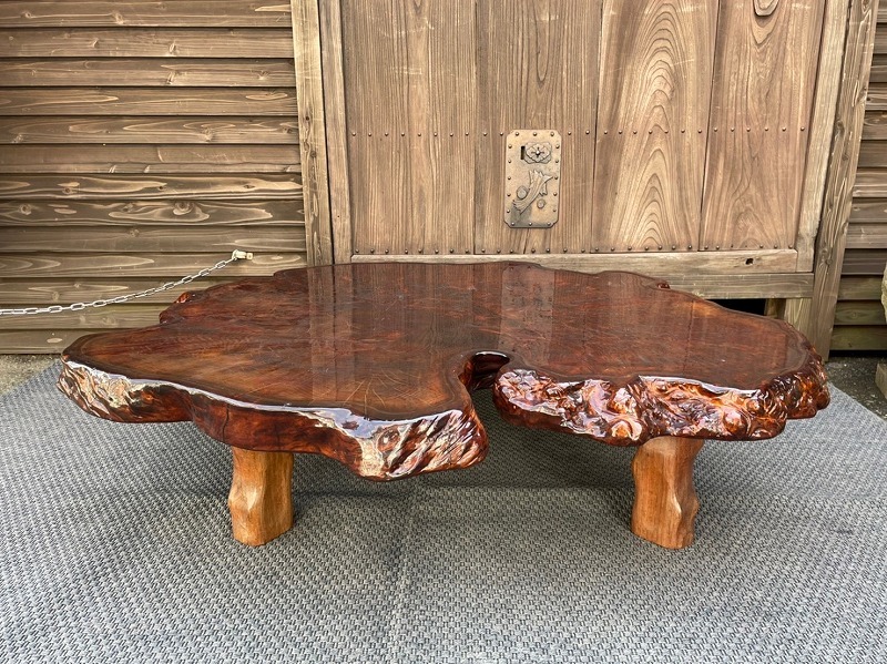 1 天然木 無垢材 一枚板 座卓 テーブル 玉杢 瘤杢 幅137cm 和風 日本