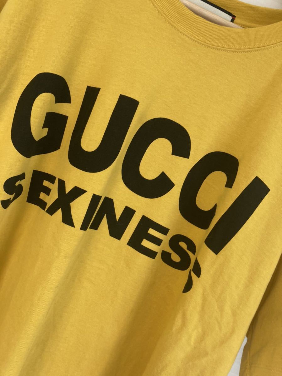 GUCCI◇SEXINESS/オーバーサイズTシャツ/L/コットン/イエロー/グッチ T