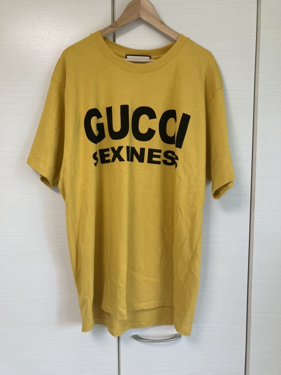 GUCCI◇SEXINESS/オーバーサイズTシャツ/L/コットン/イエロー/グッチ T