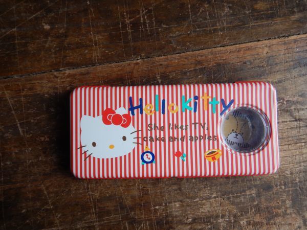 ハローキティ　ペンケース051201 サンリオ　1987 She likes TV cake,and apple 日本製筆箱　19x9x1.5cm HELLO KITTY キティーちゃん_画像1