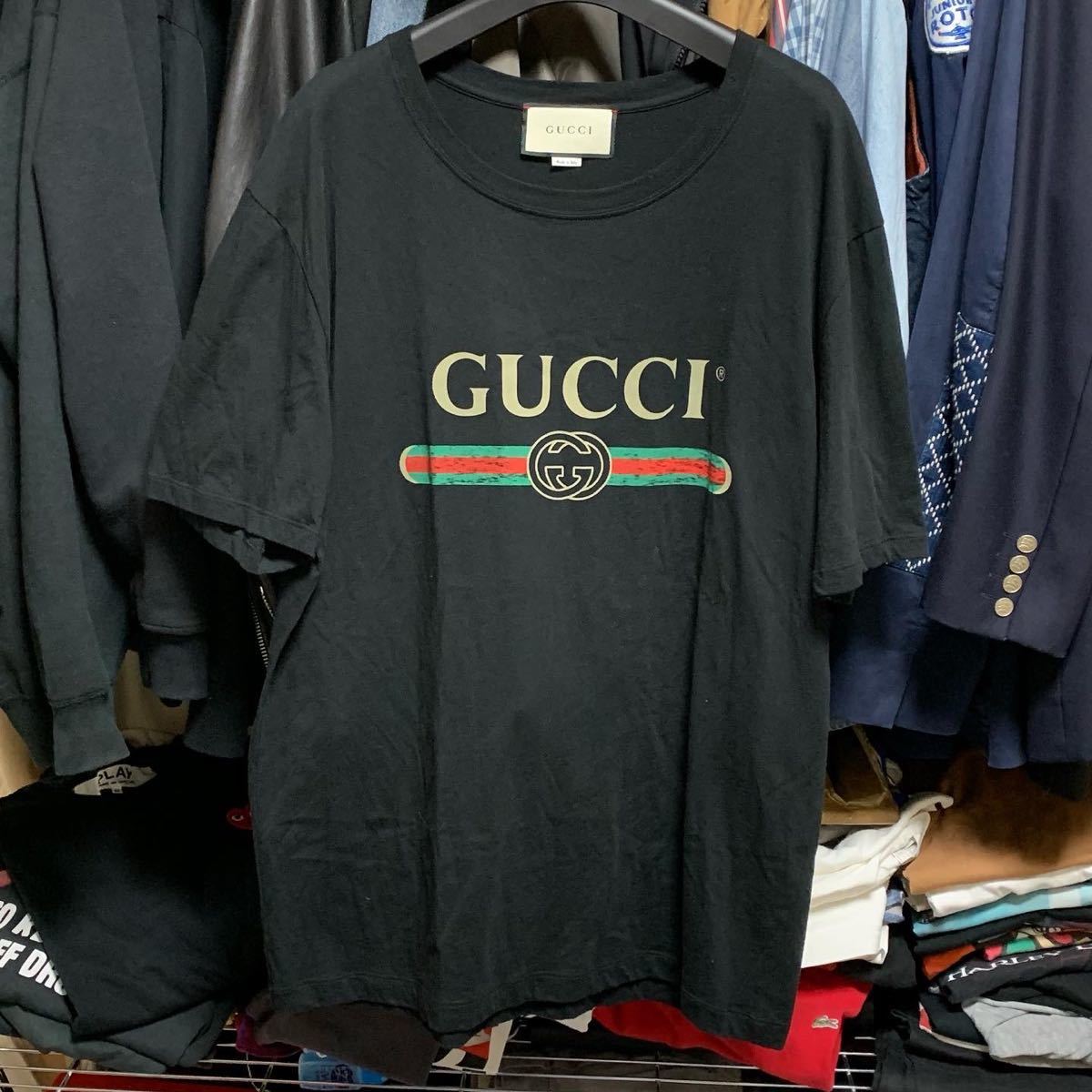 GUCCI グッチ ブラック ヴィンテージロゴ XLサイズ 古着 ビッグサイズ ロゴTシャツ プリントTシャツ 半袖Tシャツ 黒