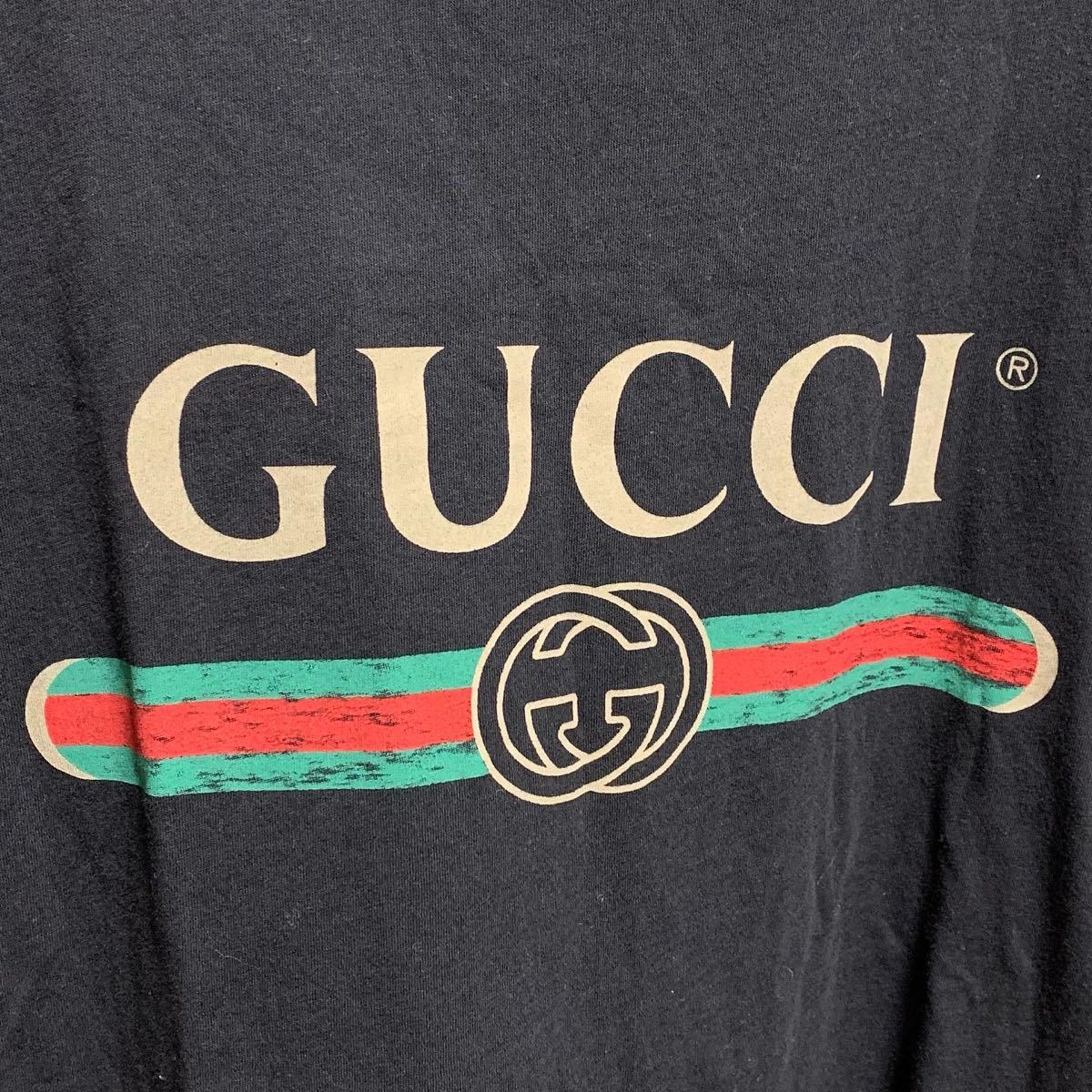 GUCCI グッチ ブラック ヴィンテージロゴ XLサイズ 古着 ビッグサイズ ロゴTシャツ プリントTシャツ 半袖Tシャツ 黒