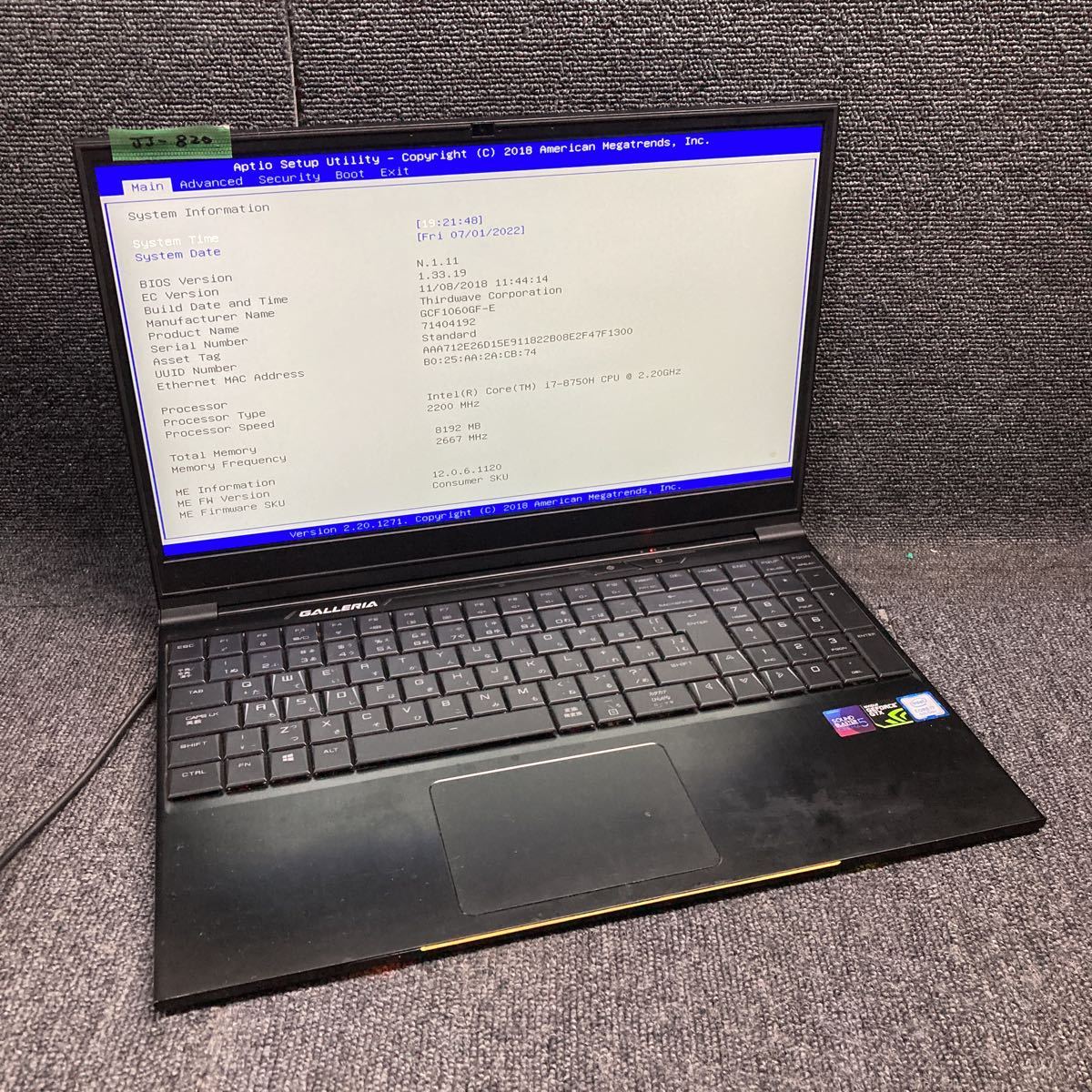 Yahoo!オークション - JJ-820 激安 ゲーミングノートPC GALLERIA...