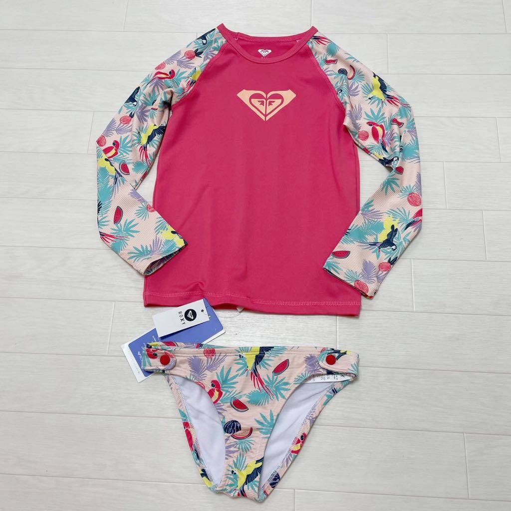  новый товар Roxy ROXY Kids девочка купальный костюм плавание одежда танкини раздельный длинный рукав верх и низ в комплекте розовый размер 120 не использовался с биркой 