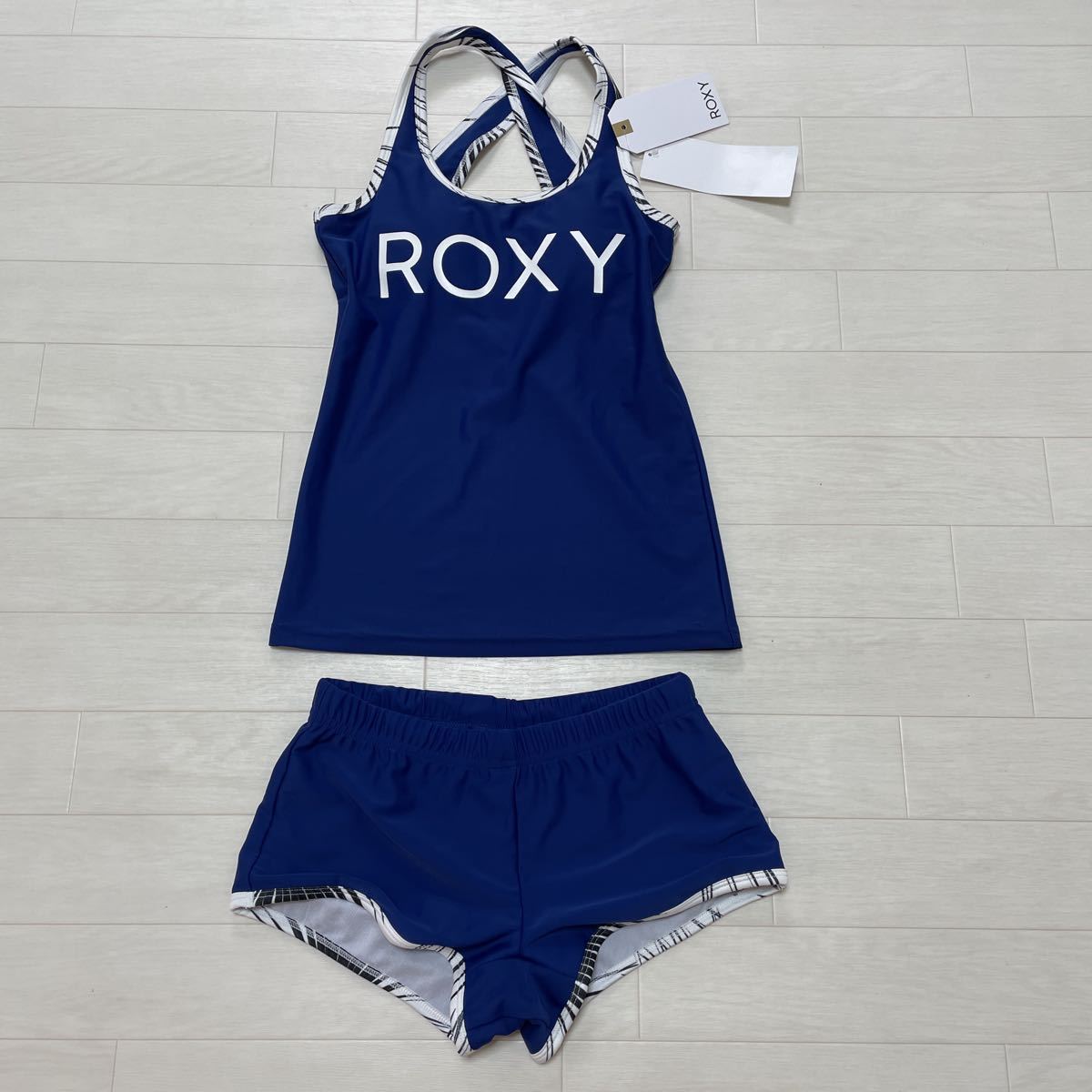 新品 ロキシー ROXY レディース ジュニア 水着 タンキニ セパレート ヨガ フィットネス ネイビー サイズS 未使用タグ付き_画像1