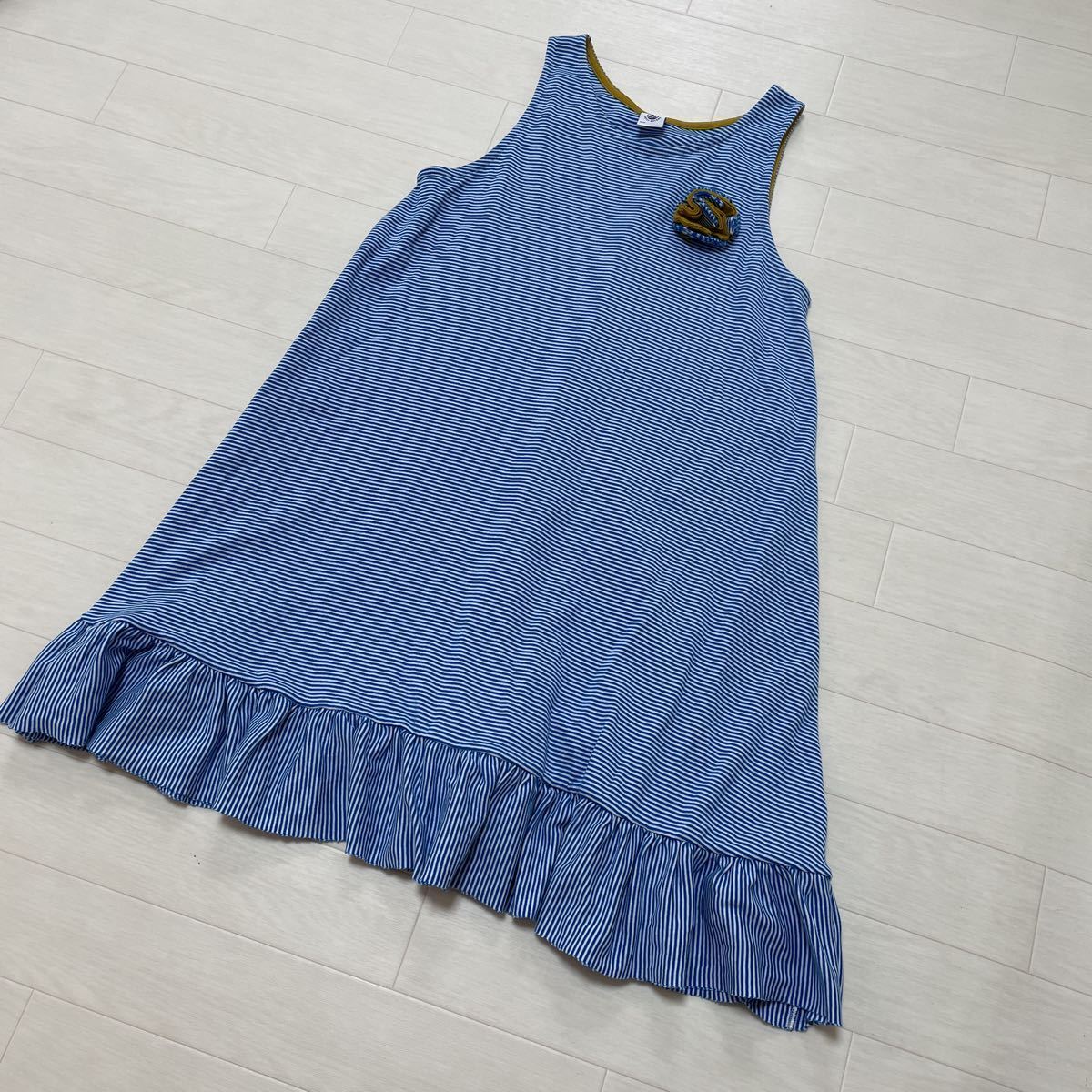 プチバトー PETIT BATEAU キッズ ジュニア 女の子 ワンピース ブルー色 ボーダー柄 サイズ12ans/152cm 美品_画像2