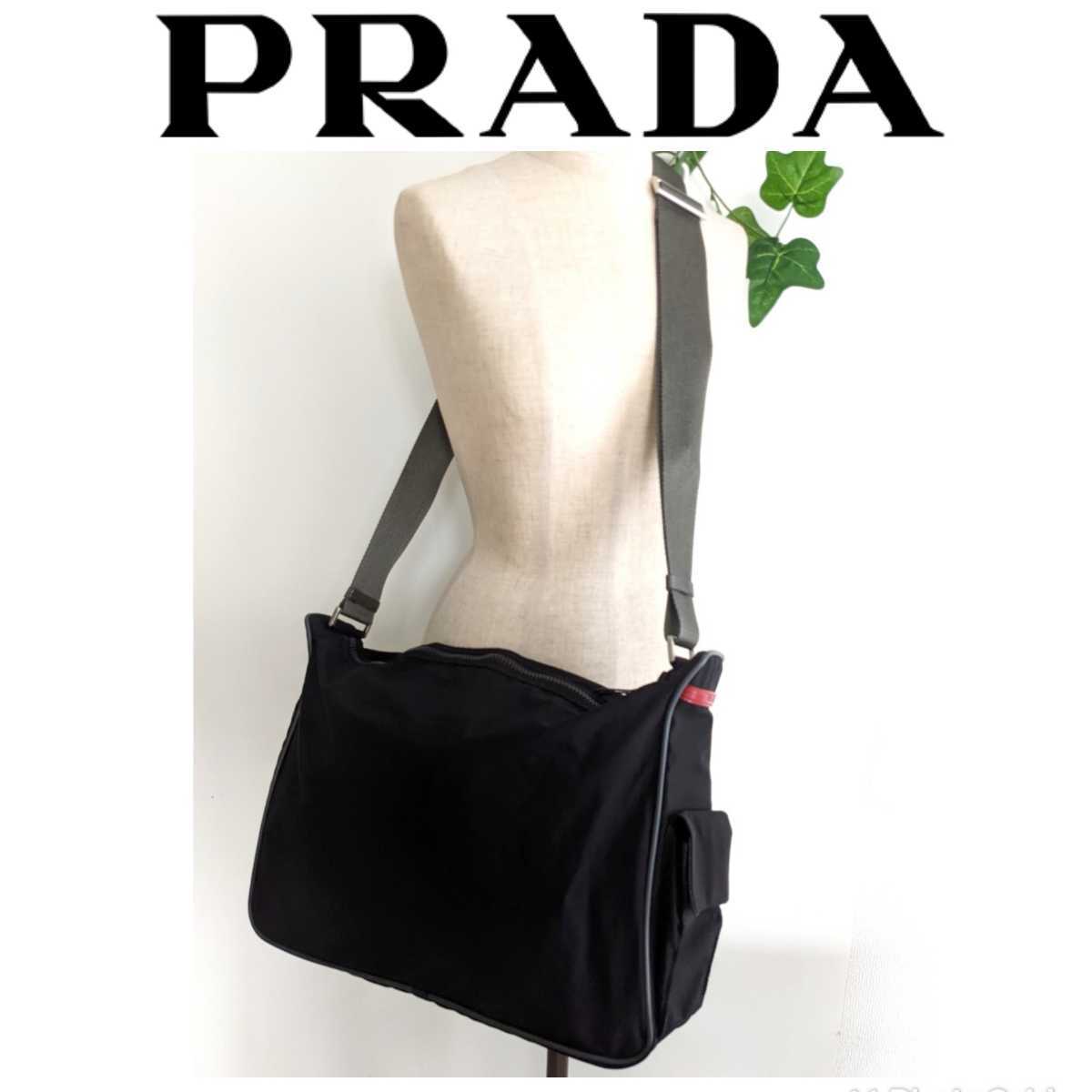 美品 PRADA SPORT プラダスポーツ ナイロン 軽量 斜め掛け ショルダーバッグ 鞄 ポシェット ボディバッグ 黒 ブラック レディース メンズ