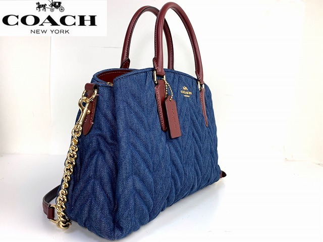  ultimate beautiful goods * free shipping * rare mo Delco -chiCOACH Denim leather quilting 2Way shoulder bag handbag 