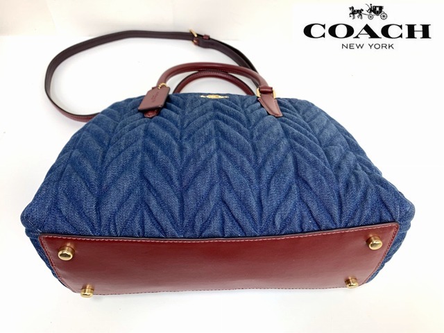  ultimate beautiful goods * free shipping * rare mo Delco -chiCOACH Denim leather quilting 2Way shoulder bag handbag 