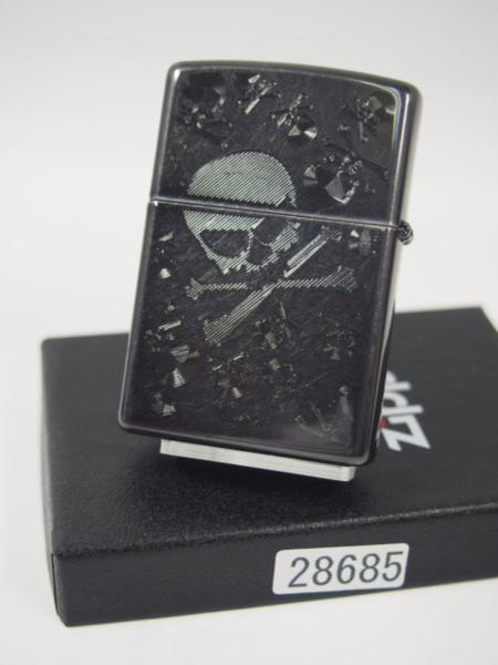 Zippo スカルブラック ドクロ USA 【 両面 黒モノグラム#28685_画像1