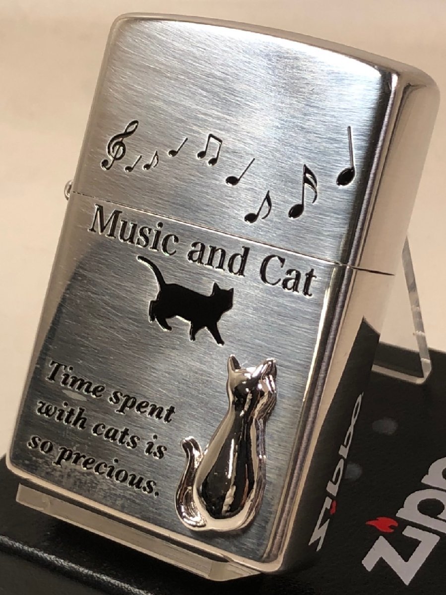 Zippo Cat ネコ 【ねこメタル】 Love Cat 2SIM-MUSICCAT 銀いぶしシルバー/新品2_画像1