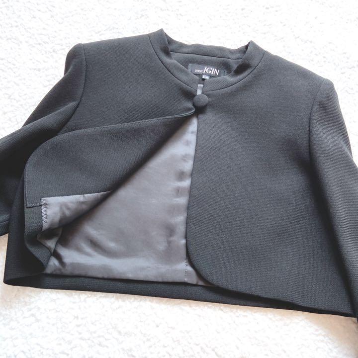 東京イギンブラックフォーマルアンサンブル　ワンピースセットアップ　ノーカラーＬ １１号　スーツ　黒　高級喪服礼服