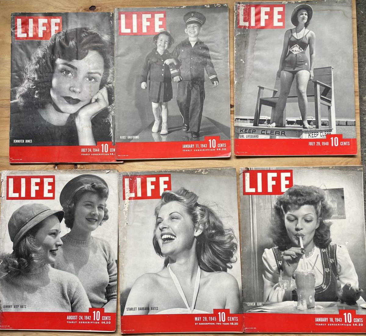 ◆まとめて6冊・ビンテージ雑誌＜LIFE・ライフ＞1940年代■ハリウッド女優・Jennfer Jone表紙など・洋書/広告/ポスター