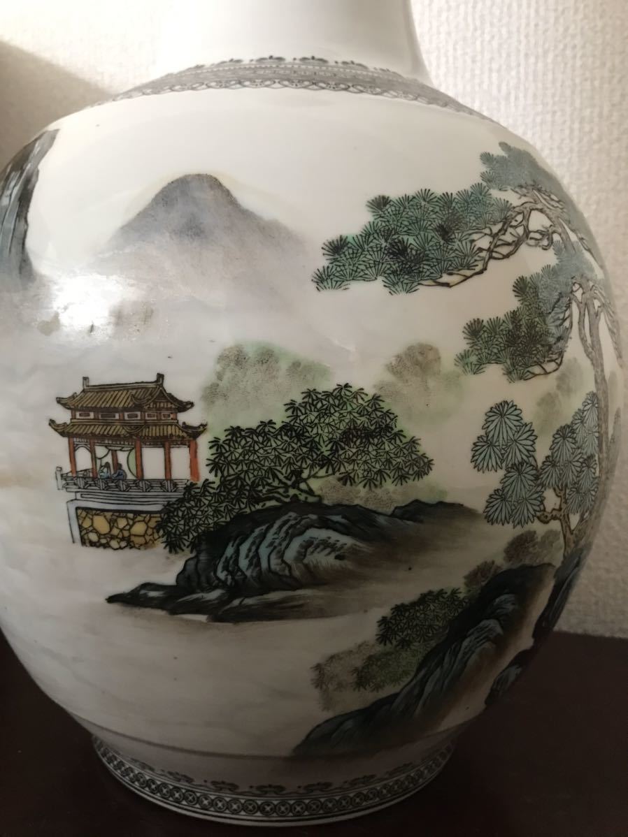 安い 中國美術 中國美術 景德鎮製 景德鎮製 花鳥詩文紋樣花瓶 花鳥詩文