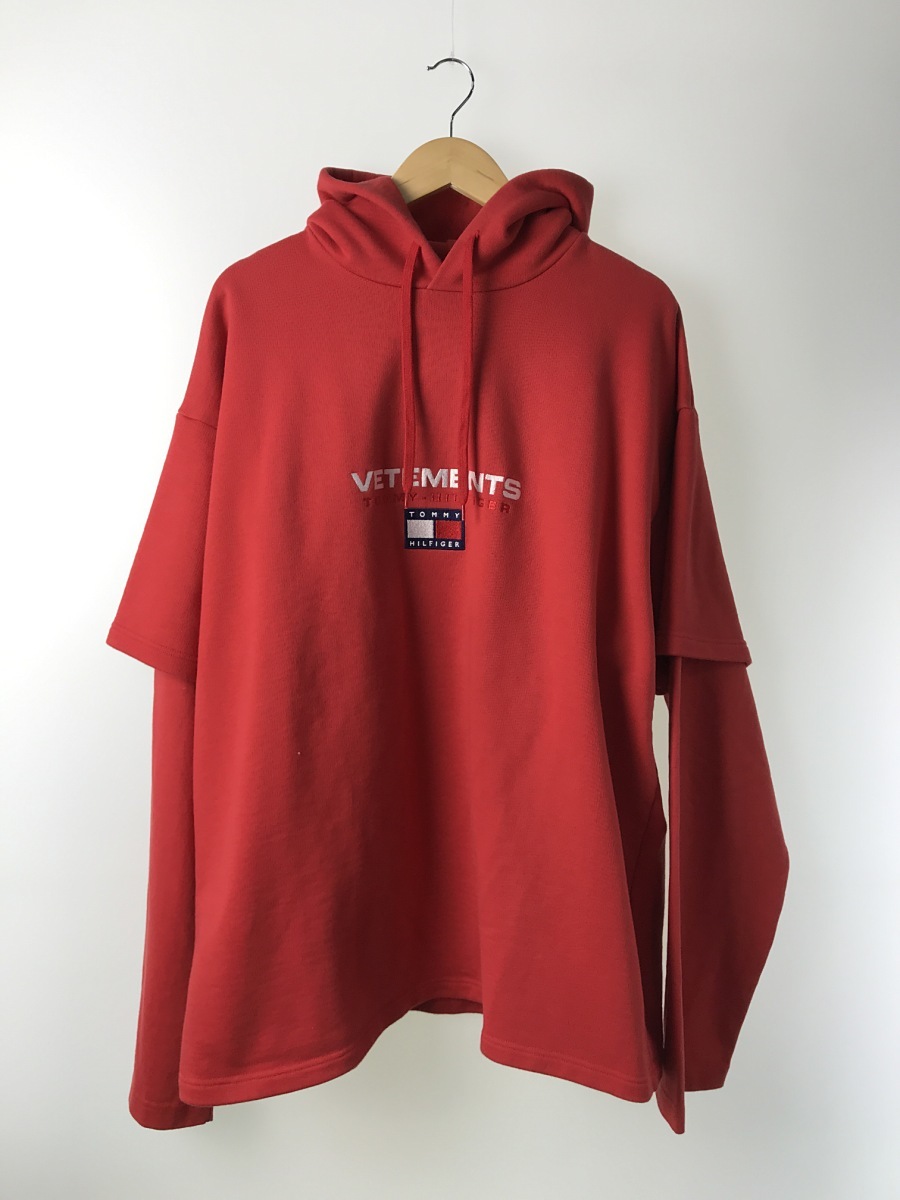 VETEMENTS◇ヴェトモン/Double Sleeves Hoodie/M/コットン/RED