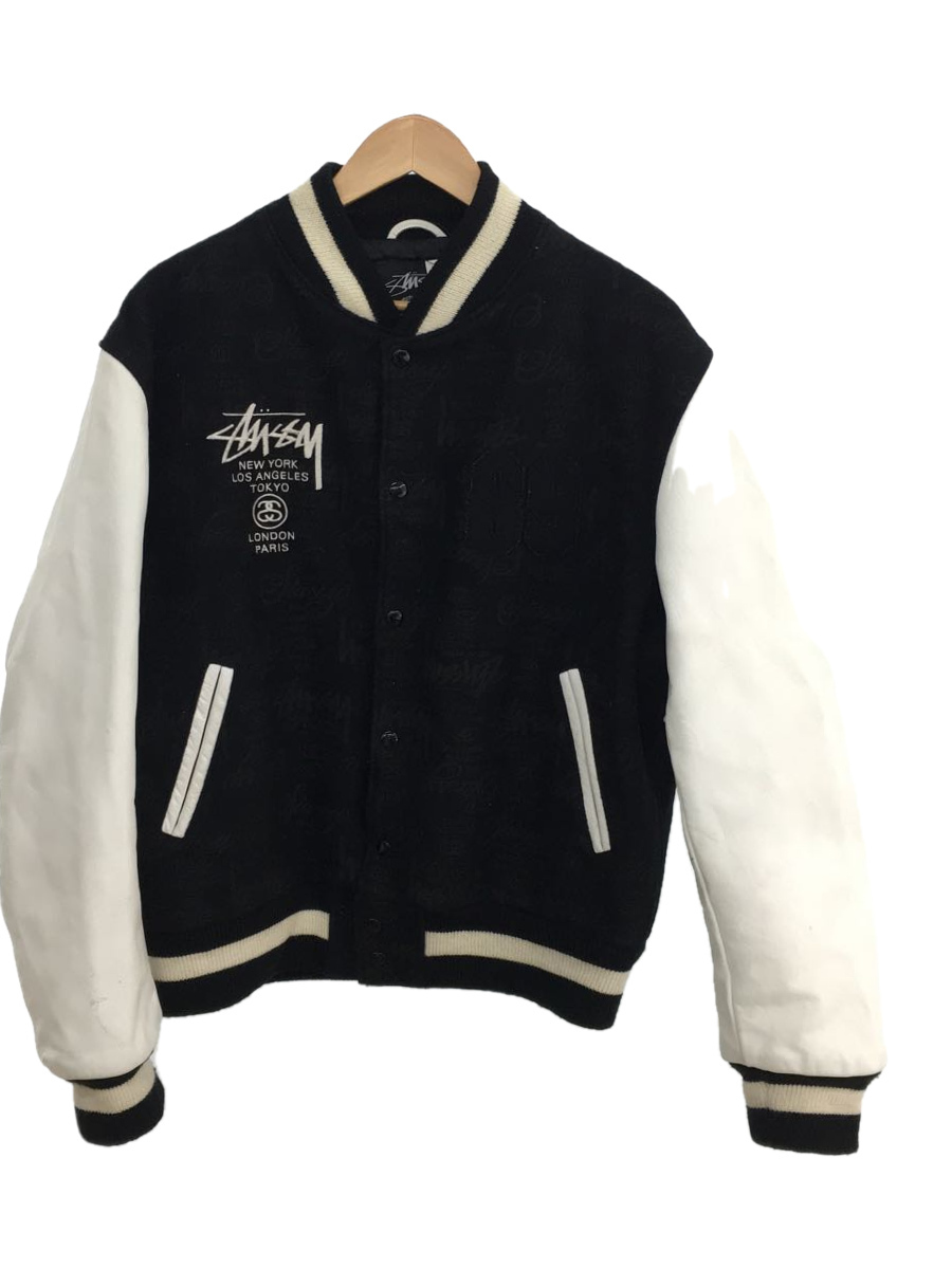STUSSY◇スタジャン/L/ウール/BLK/MADE IN USA/25周年