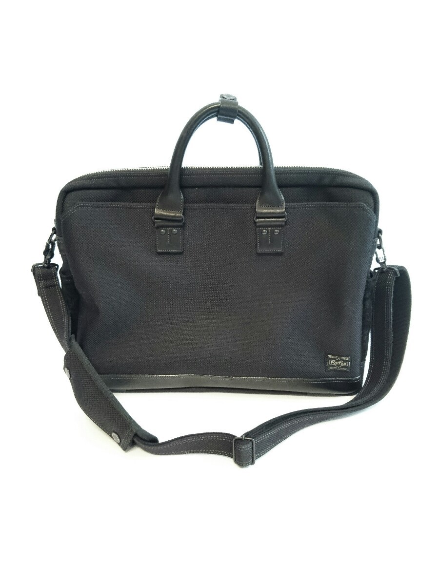 PORTER◇レザーコンビ/エルダー/2WAY/ブリーフケース/キャンバス/BLK