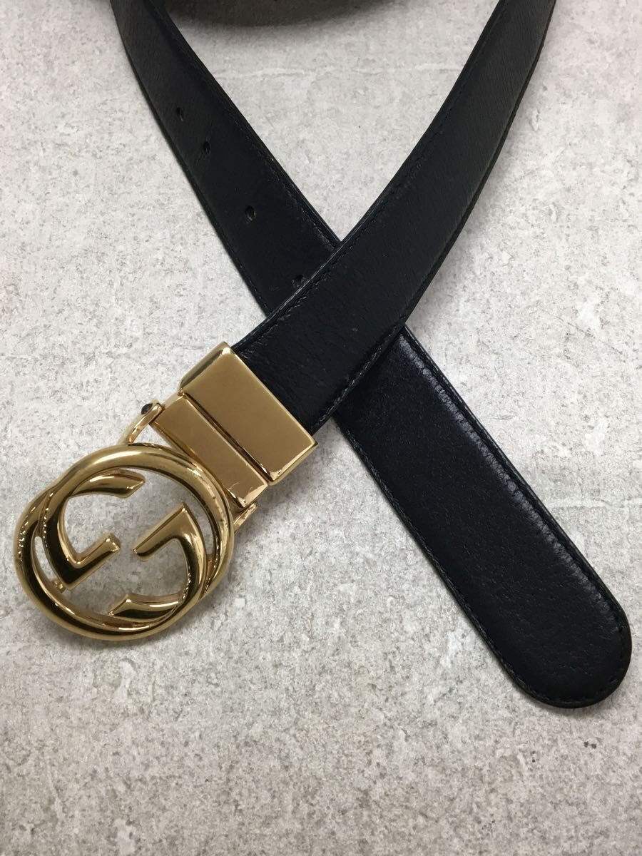 GUCCI◇ベルト/レザー/BLK/無地/GGバックル/ゴールド GUCCI◇ベルト/レザー/BLK/無地/GGバックル/ゴールド