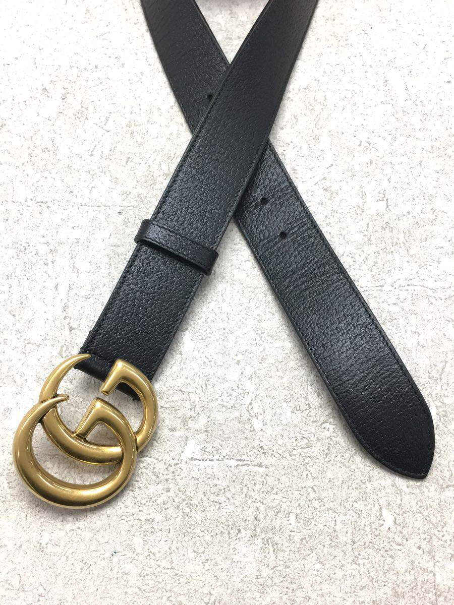 GUCCI◇ダブルGバックルレザーベルト/ベルト/レザー/BLK/ブラック/無地