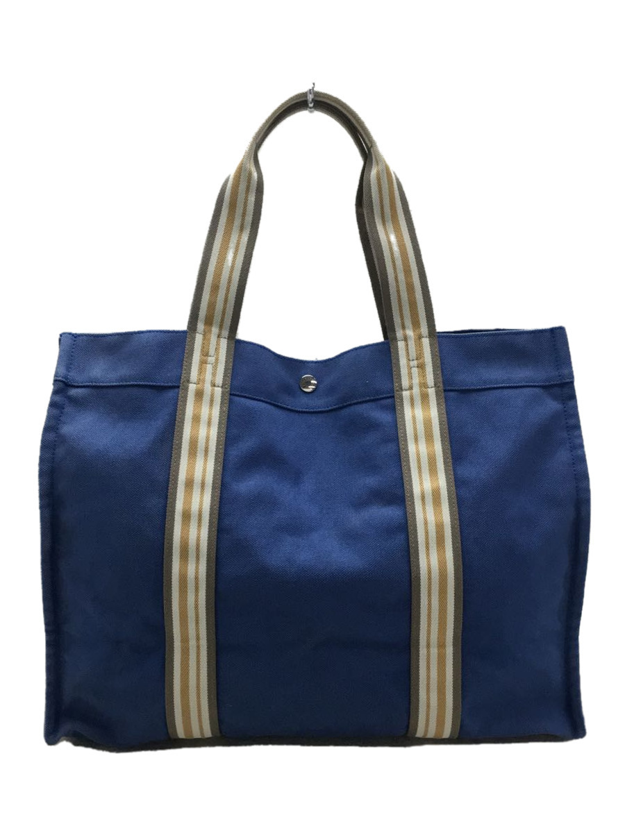 HERMES◇トートバッグ/キャンバス/ネイビー/サックドプラージュGM