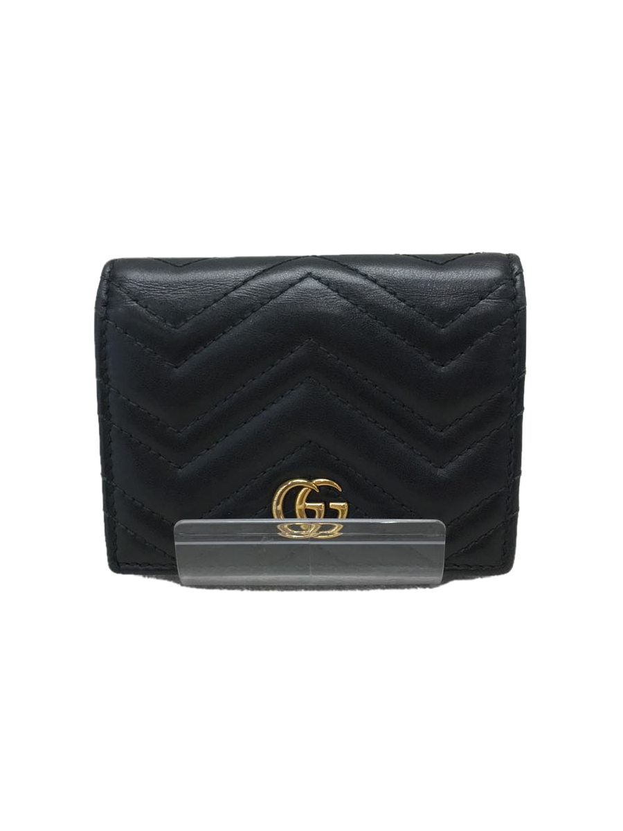 GUCCI◇ggマーモント/2つ折り財布/レザー/ブラック/黒/46649