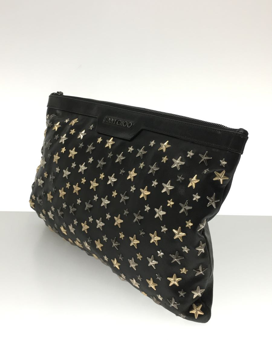 JIMMY CHOO◇クラッチバッグ/デレク/derek/スタッズ/レザー/BLK